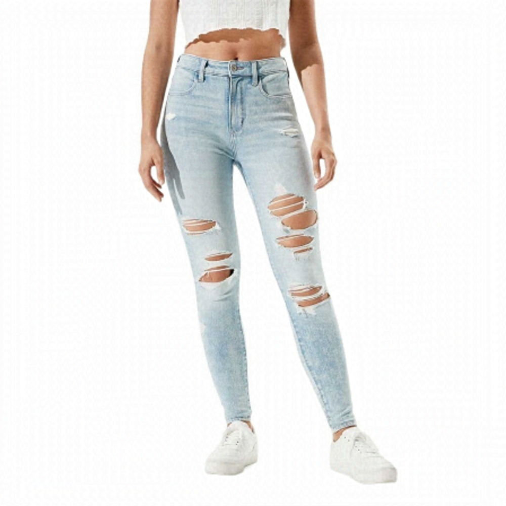 Nwt AE The Dream Jean Ripped Super Hi-Rise Jegging Distressed Light Wash